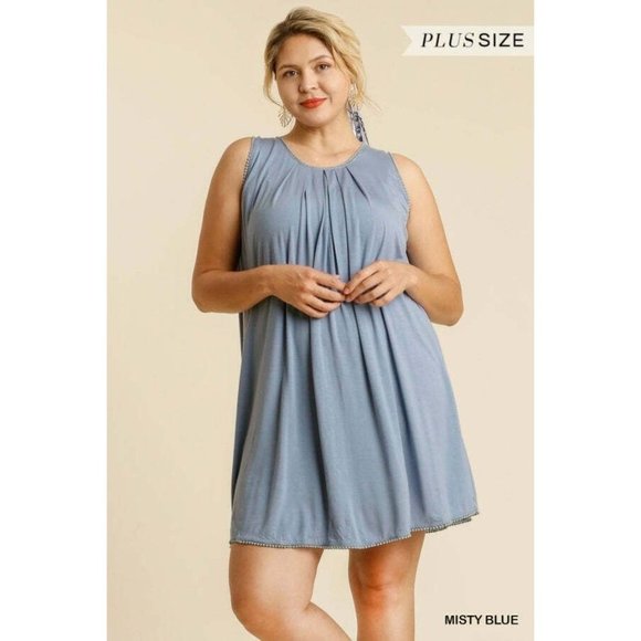 Umgee Plus Size Raspberry V-Neck Crochet Detail Sleeveless Dress - Picture 11 of 12